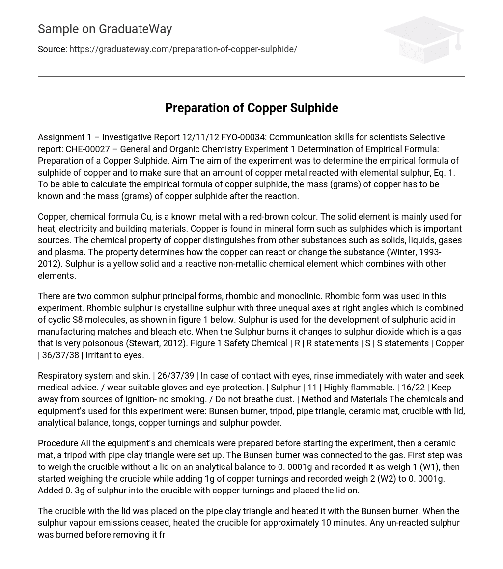 Preparation of Copper Sulphide