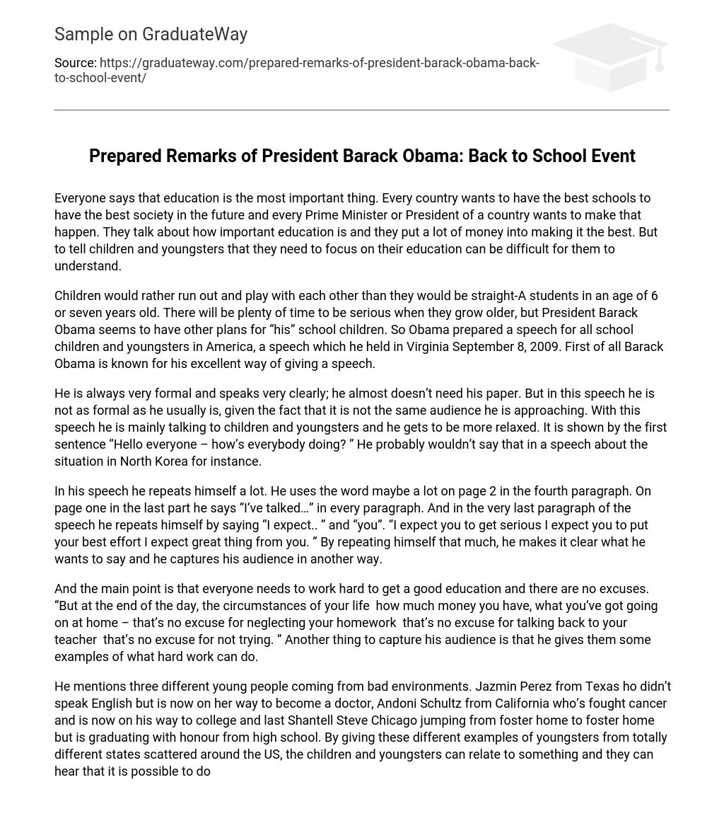 Prepared Remarks of President Barack Obama: Back to School Event Speech Analysis