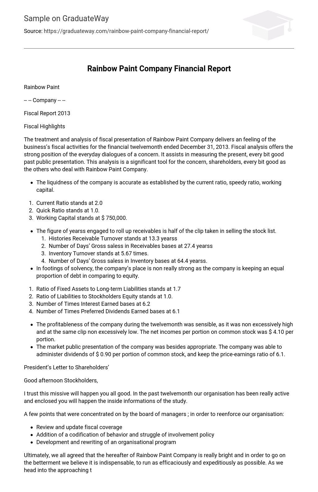 Rainbow Paint Company Financial Report