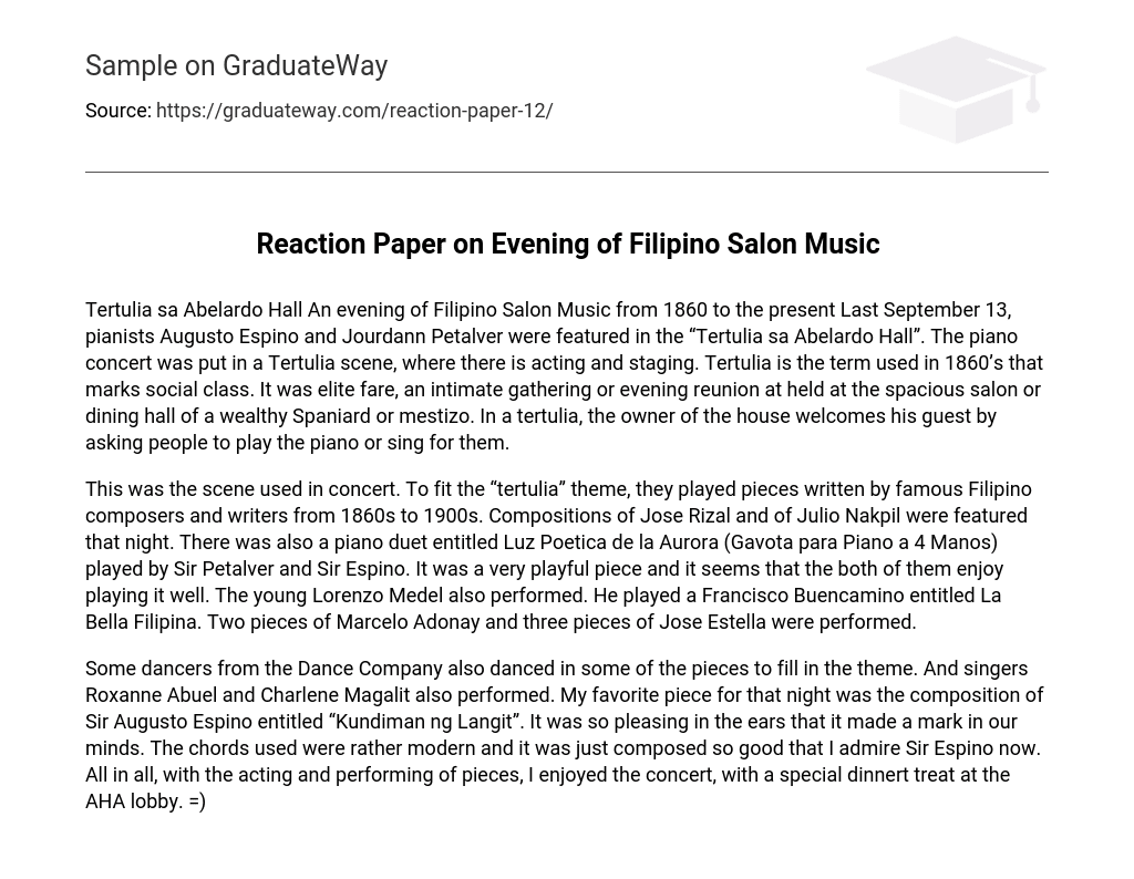 Reaction Paper on Evening of Filipino Salon Music