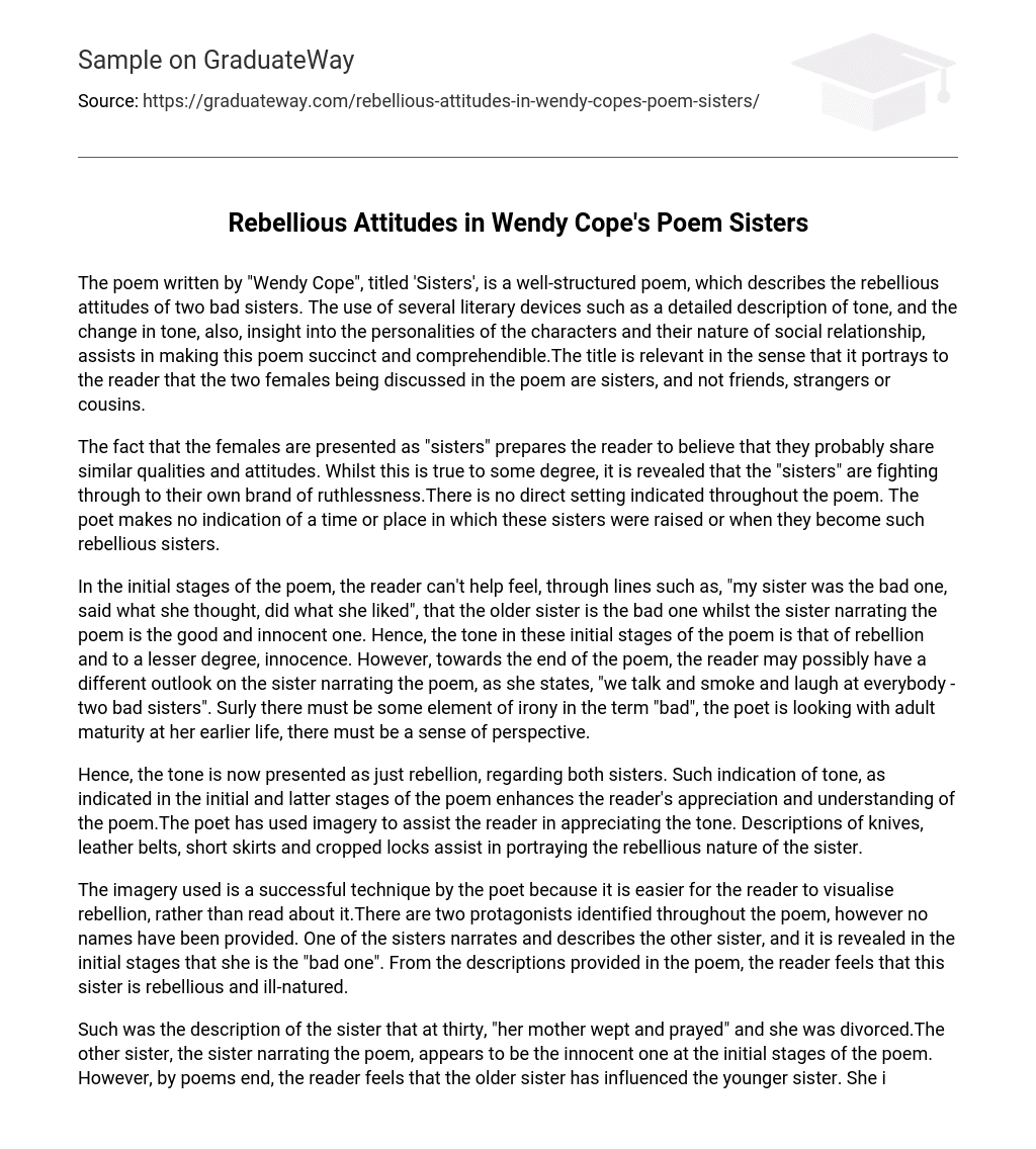 Rebellious Attitudes in Wendy Cope’s Poem Sisters Analysis