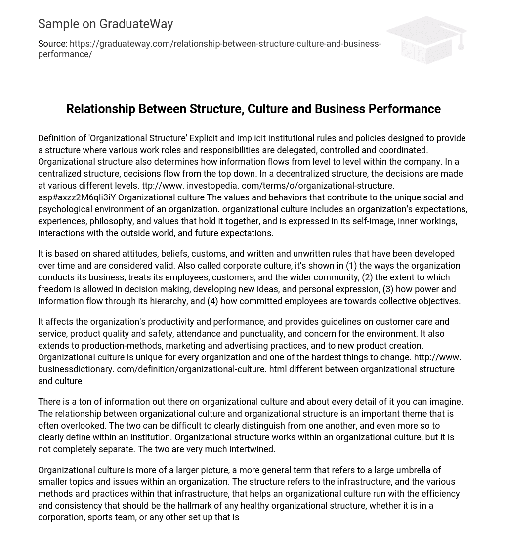 Relationship Between Structure, Culture and Business Performance