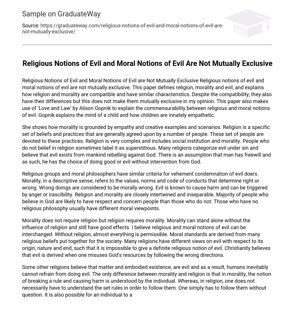 Religious Notions of Evil and Moral Notions of Evil Are Not Mutually Exclusive