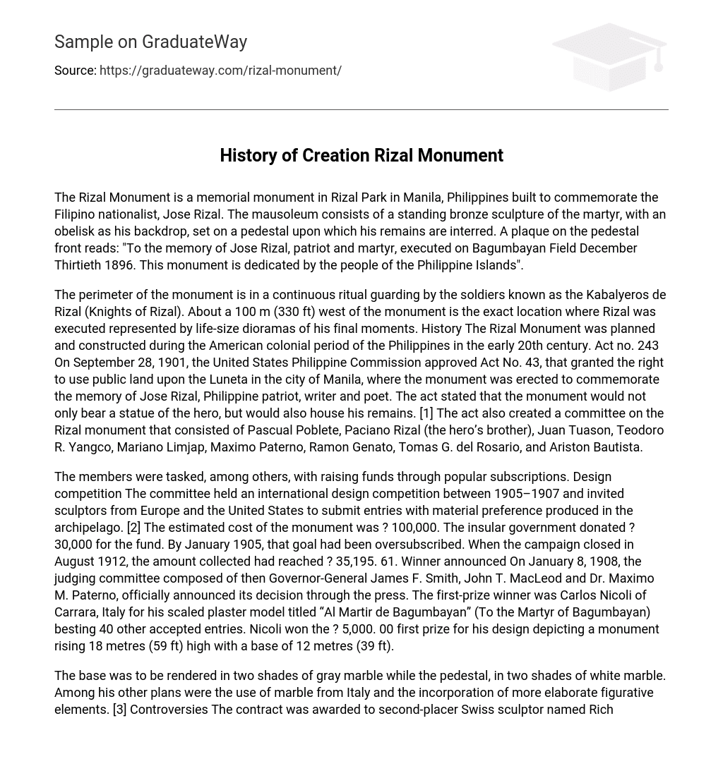 History of Сreation Rizal Monument