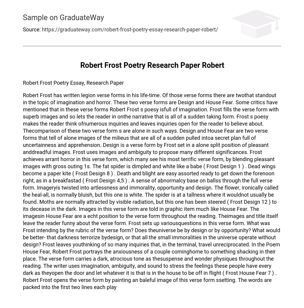 Robert Frost Poetry Research Paper Robert
