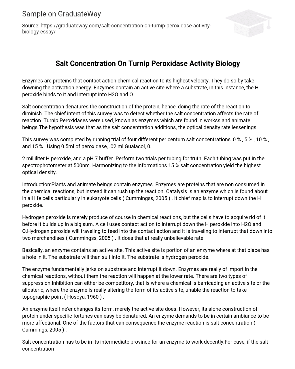 Salt Concentration On Turnip Peroxidase Activity Biology