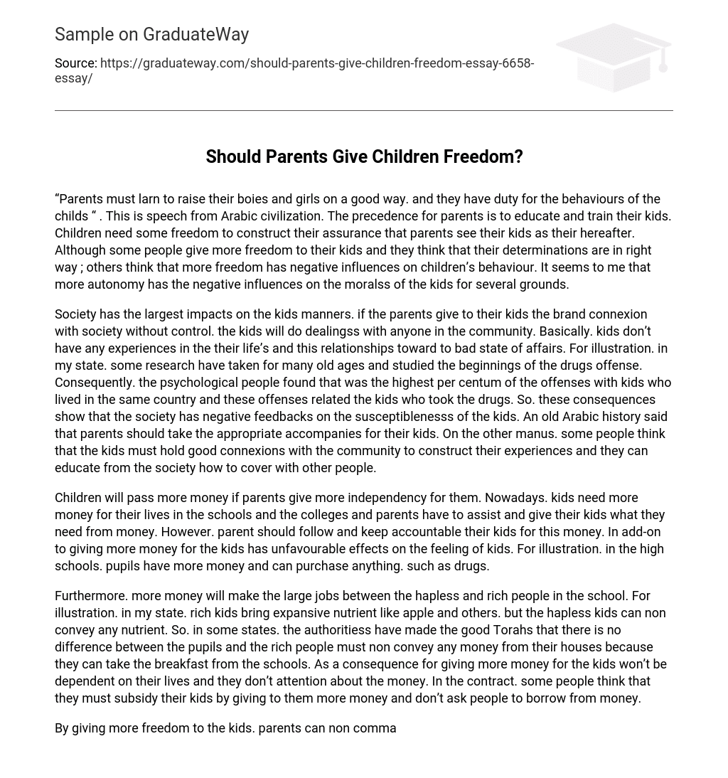 Should Parents Give Children Freedom? Argumentative Essay