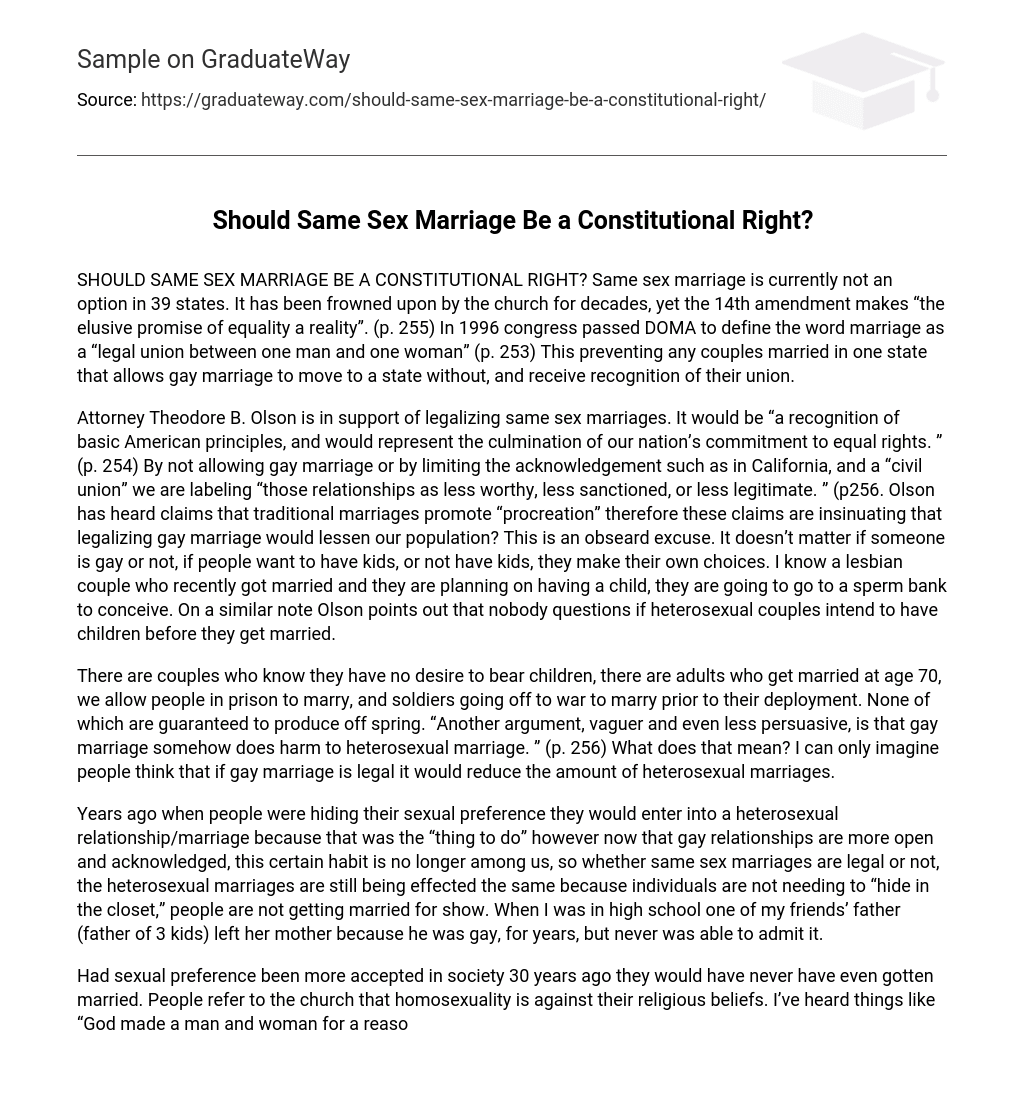 Should Same Sex Marriage Be a Constitutional Right?