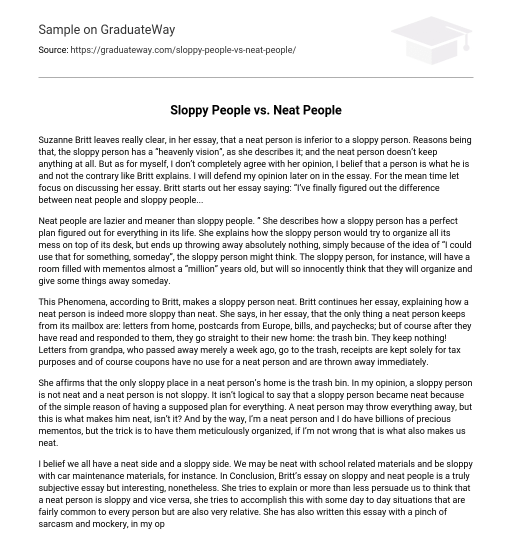 Sloppy People vs. Neat People Compare and Contrast