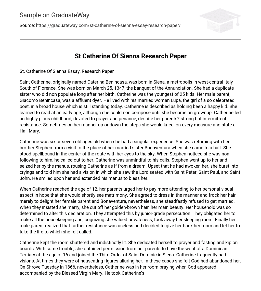 St Catherine Of Sienna Research Paper