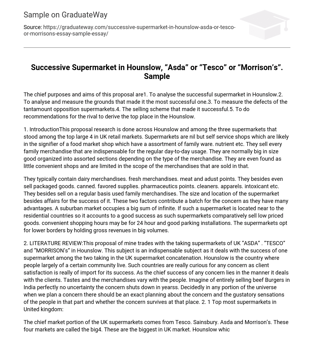 Successive Supermarket in Hounslow, “Asda” or “Tesco” or “Morrison’s”. Sample