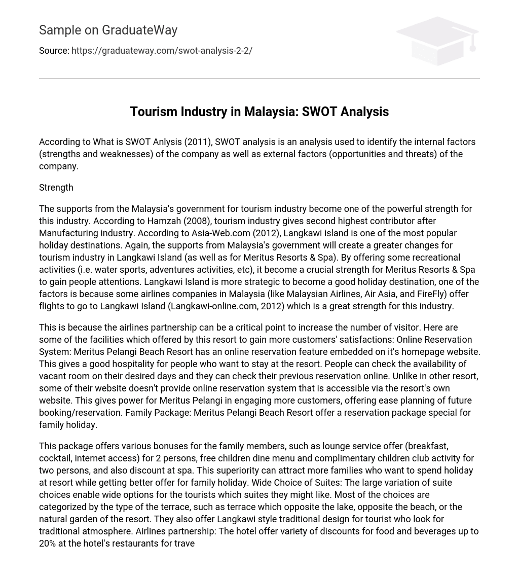 Tourism Industry in Malaysia: SWOT Analysis