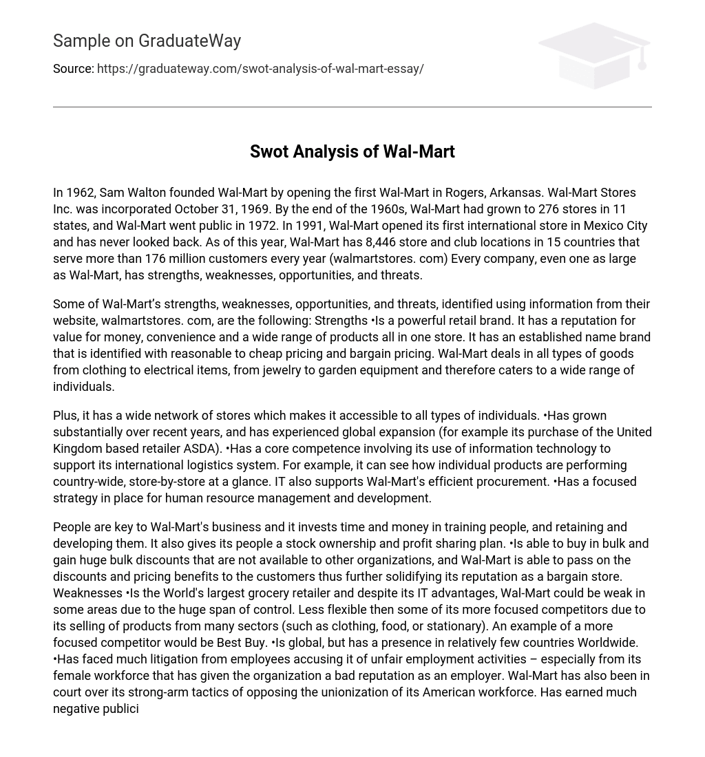 Swot Analysis of Wal-Mart