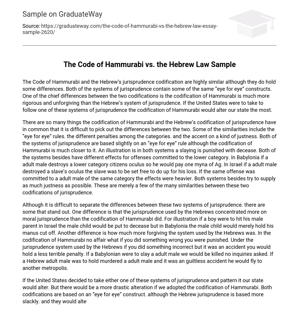The Code of Hammurabi vs. the Hebrew Law Sample