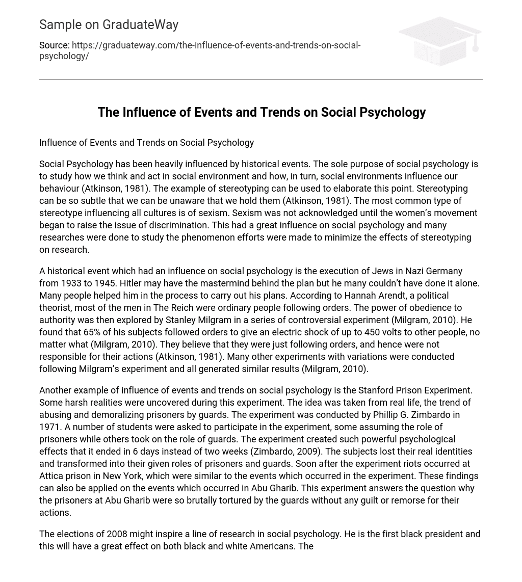 The Influence of Events and Trends on Social Psychology