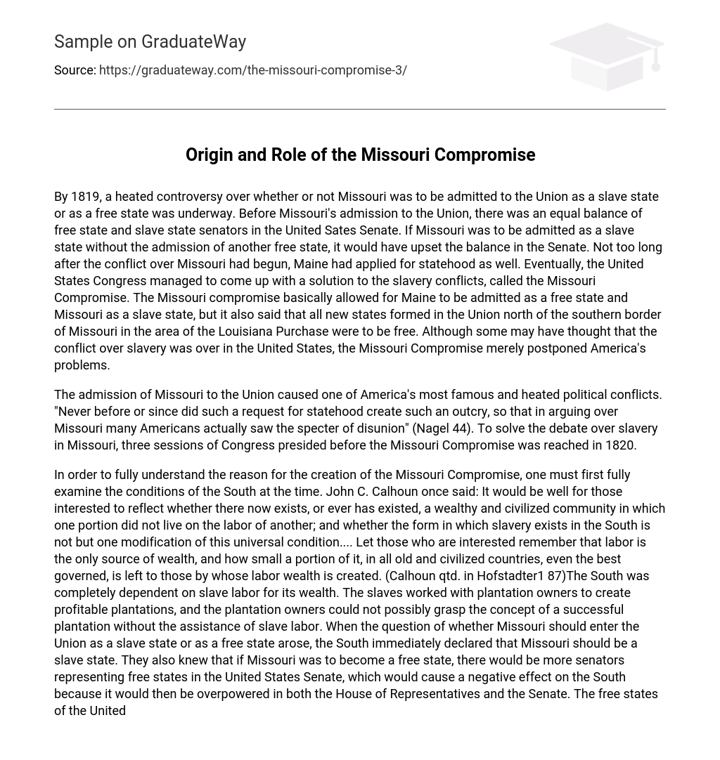 Origin and Role of the Missouri Compromise