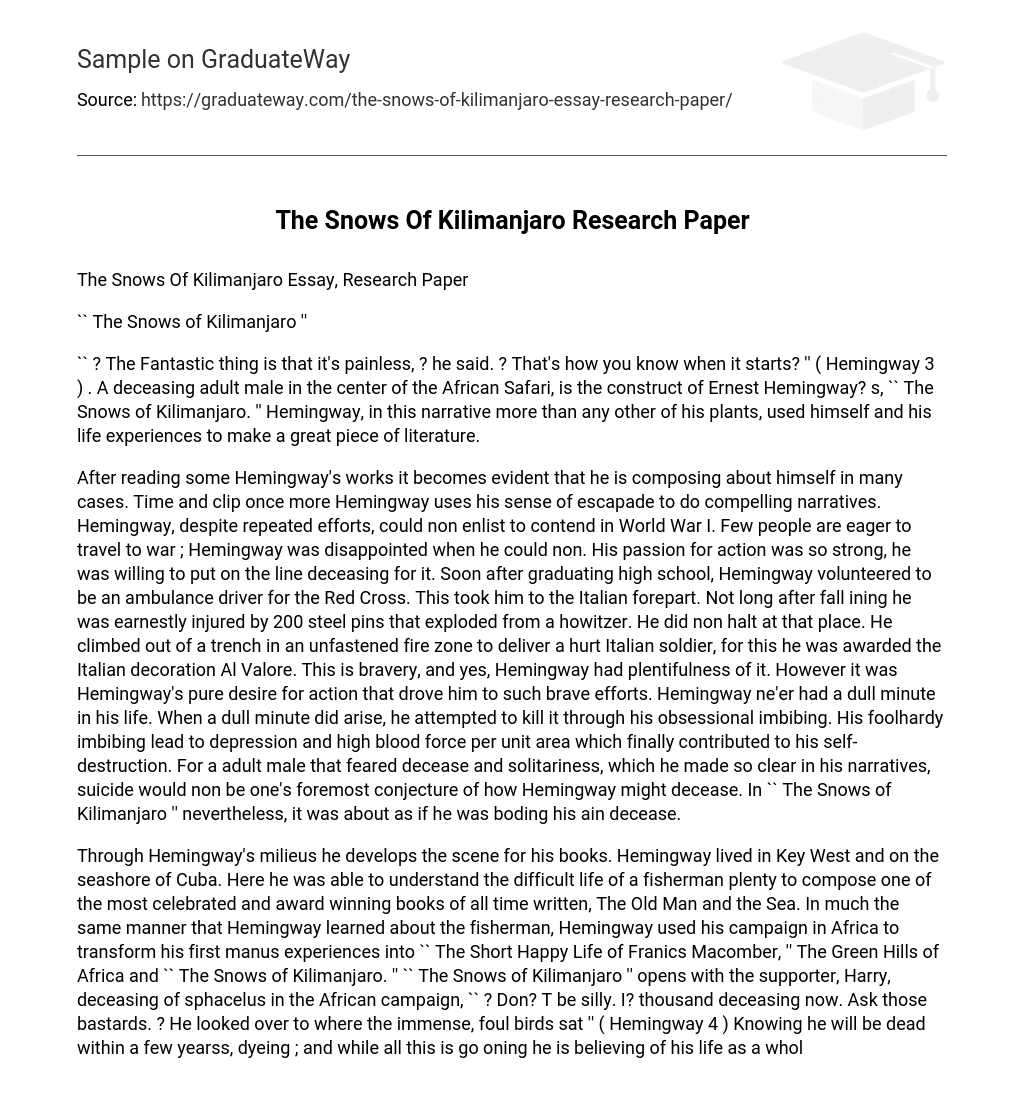 “The Snows of Kilimanjaro” – Short Story by Ernest Hemingway Analysis