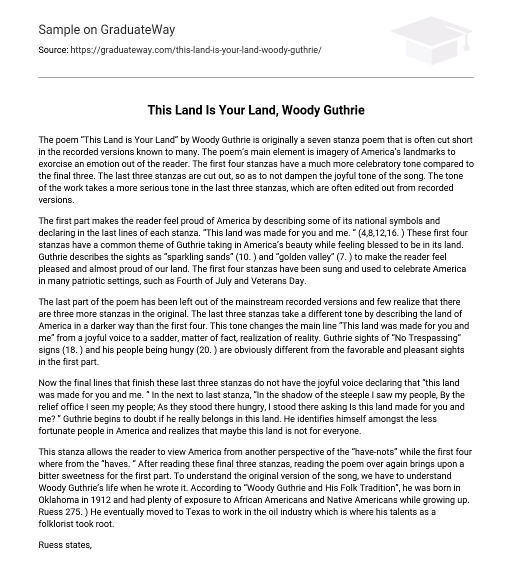 This Land Is Your Land, Woody Guthrie Analysis