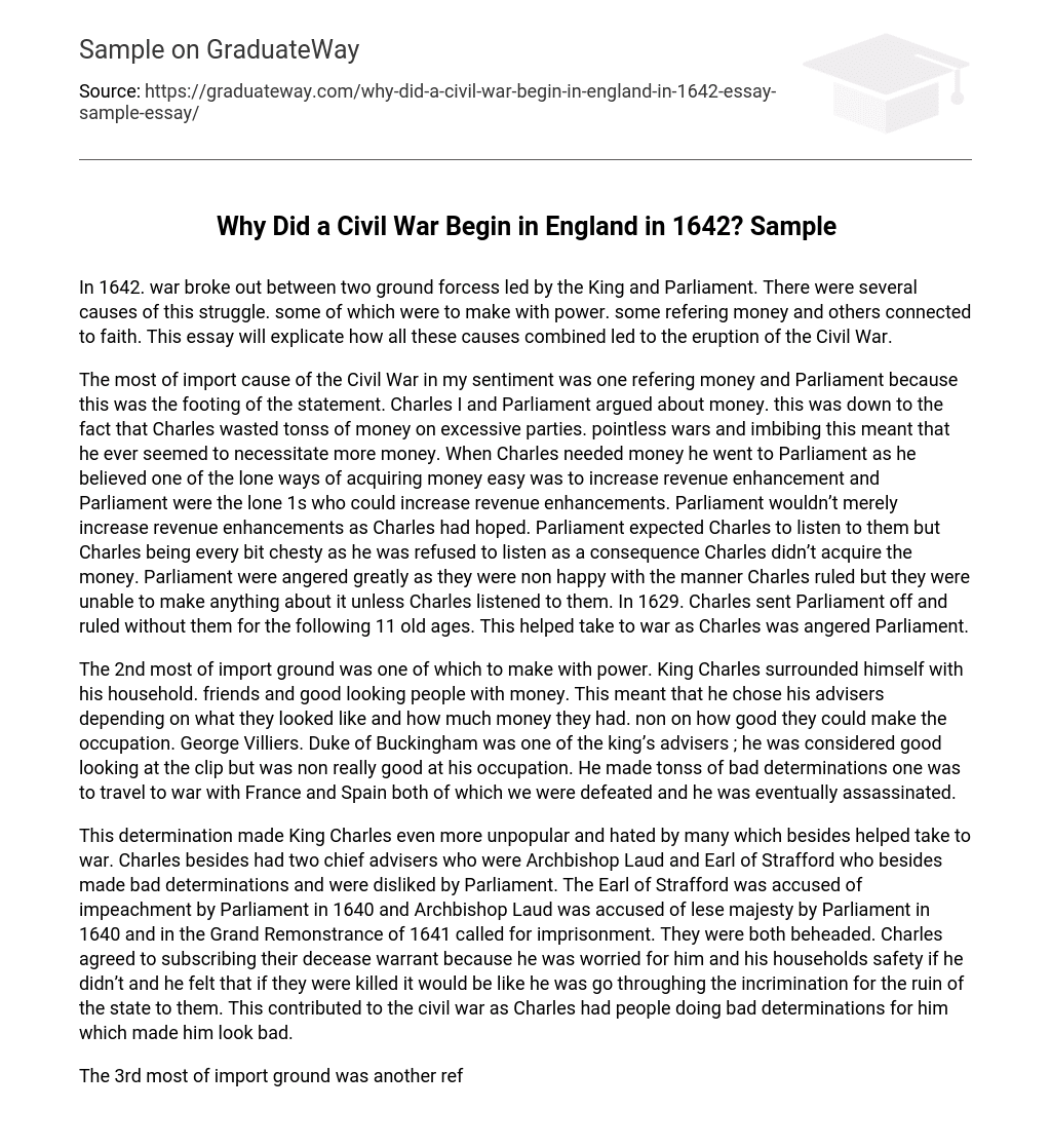 Why Did a Civil War Begin in England in 1642? Sample